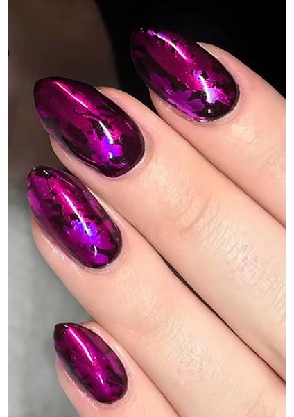 Fuşya Renk Hologram Desenli Transfer Tırnak Dövmesi, Tırnak Sticker, Nail Tattoo, Nail Art