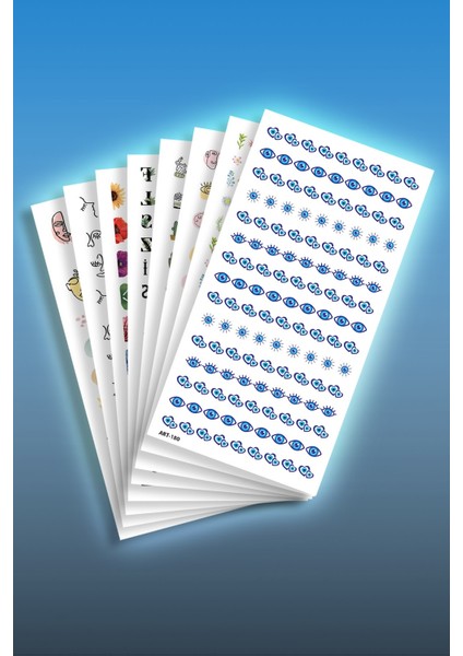 8'li Tırnak Dövmesi Seti, Tırnak Sticker Seti, Nail Art, Tattoo