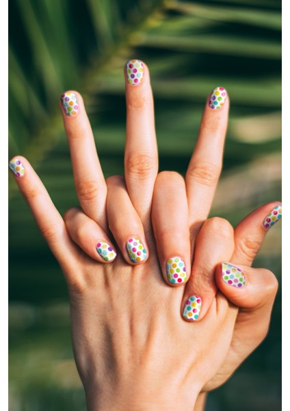 Renkli Puantiye Desenler Tırnak Dövmesi, Tırnak Tattoo, Nail Art, Tırnak Sticker