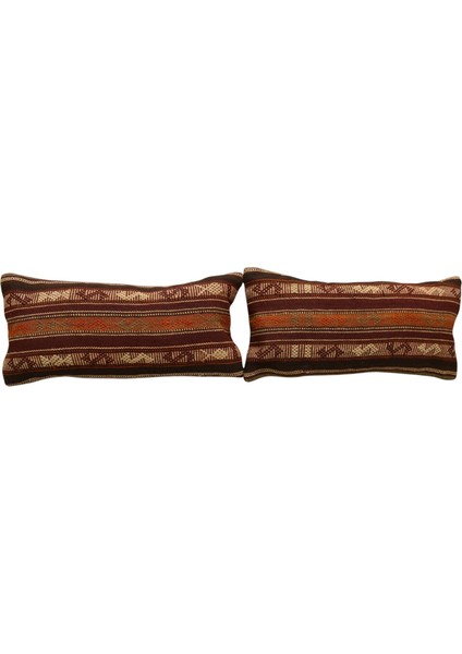 El Dokuma Çift Lumbar Kilim Kırlent Yastık Kılıfı 0834 - Yeni - Çok Renkli
