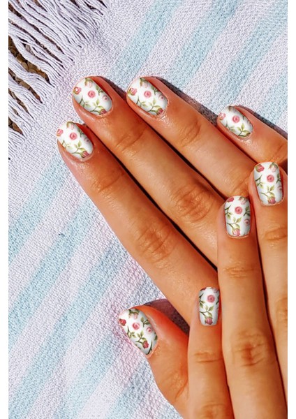 Pembe Çiçekler Tırnak Dövmesi, Tırnak Tattoo, Nail Art, Tırnak Sticker