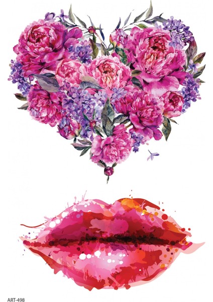 Heart, Kiss Geçici Dövme,geçici Tattoo ,vücut Dövme,kol Bilek Dövme,boyun Dövme,sırt Dövme modelleri