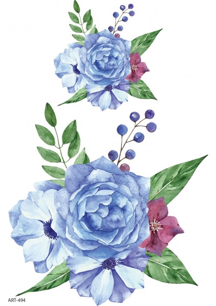 Mavi Güller Geçici Dövme,geçici Tattoo ,vücut Dövme,kol Bilek Dövme,boyun Dövme,sırt Dövme modelleri