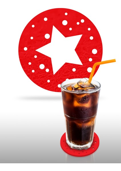 Yılbaşı Temali -7 Desenli Kırmızı Keçe Bardak Altlığı 6'lı Takım fırsatları