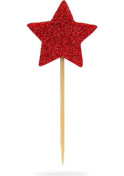 Kırmızı Yıldız Simli Eva Kürdan Cupcake Toppers Cupcake Çubuğu 12'li indirimleri