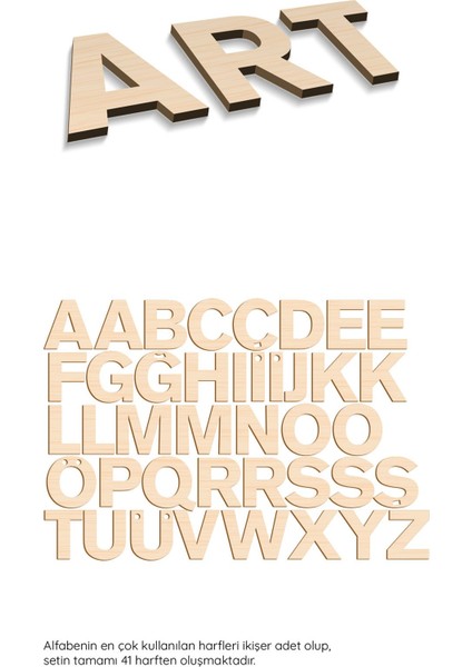 Ahşap Harfler-1 41 Adet Ahşap Harf Alfabe Seti -0457