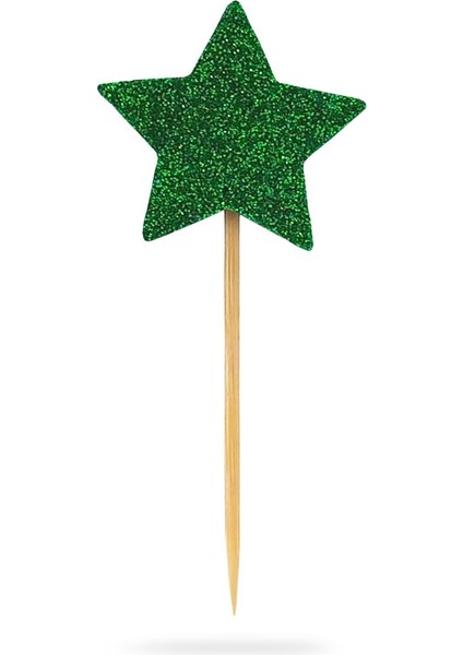 Yeşil Yıldız Simli Eva Kürdan Cupcake Toppers Cupcake Çubuğu 12'li indirimleri