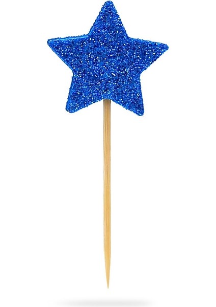 Mavi Yıldız Simli Eva Kürdan Cupcake Toppers Cupcake Çubuğu 12'li fırsatları