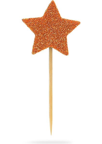 Turuncu Yıldız Simli Eva Kürdan Cupcake Toppers Cupcake Çubuğu 12'li indirimleri