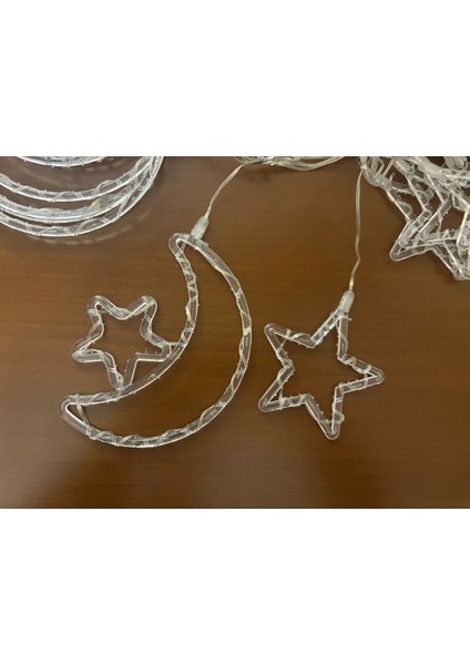 Büro Ev Ofis Dekoru Için 10 Saçaklı Ay Yıldız Perde LED Işık