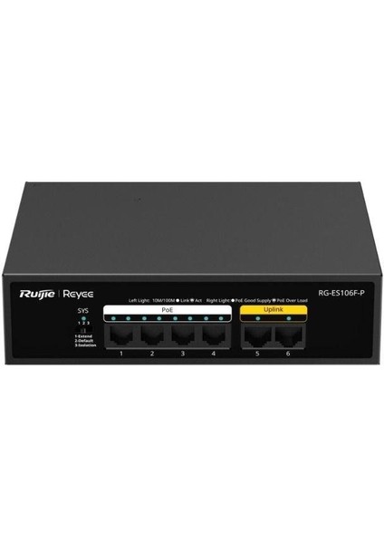 Ruıjıe Reyee RG-ES106F-P 6 Port 10/100 4 Port Poe 2 Port Uplınk 54W Yonetılemez Desktop Swıtch