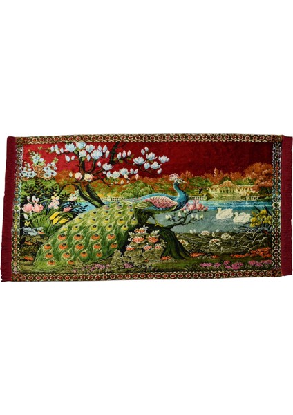 Malikane Tasvirli Tavus Kuşlu Temalı Duvar Halısı 0577 - Yeni - Çok Renkli