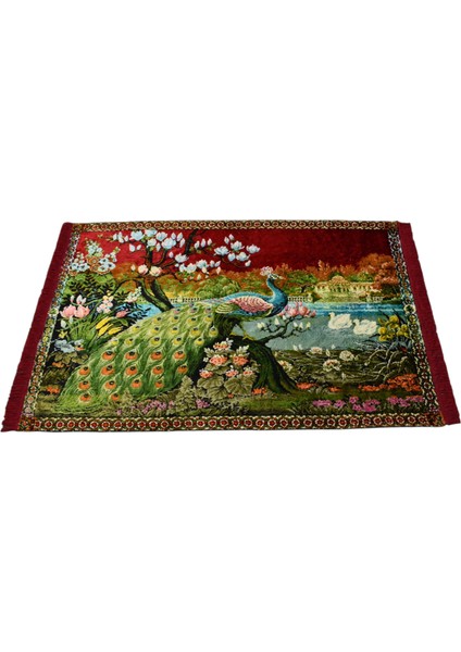 Malikane Tasvirli Tavus Kuşlu Temalı Duvar Halısı 0577 - Yeni - Çok Renkli fırsatları