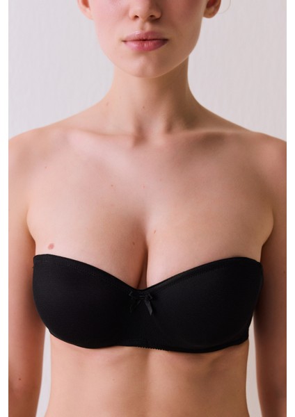 Siyah Toparlayıcı Balenli Dolgusuz Straplez Lotus Sütyen