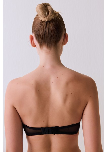 Siyah Toparlayıcı Balenli Dolgusuz Straplez Lotus Sütyen