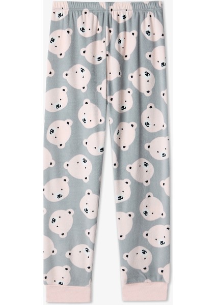 Gri Kız Çocuk Ayı Desenli Pijama Takımı