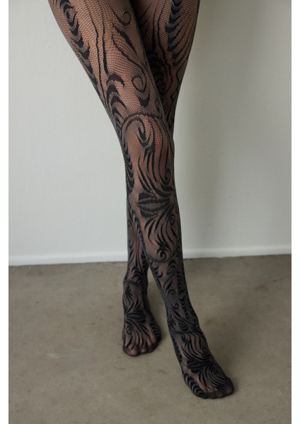 Siyah Çift Renkli Duo File Desenli 15 Denye İnce Külotlu Çorap