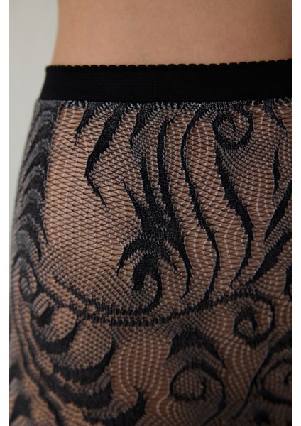 Siyah Çift Renkli Duo File Desenli 15 Denye İnce Külotlu Çorap