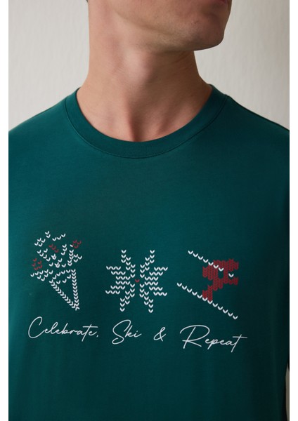 Yeşil Erkek Bisiklet Yaka Ekoseli Pamuklu Pijama Takımı