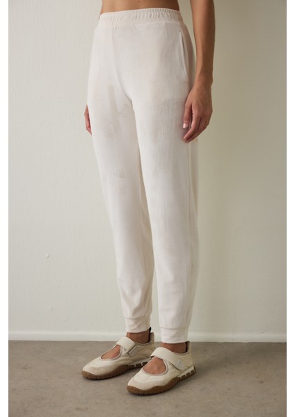 Bej Yumuşak Kadife Sıcak Tutan Termal Etkili Jogger Eşofman Altı