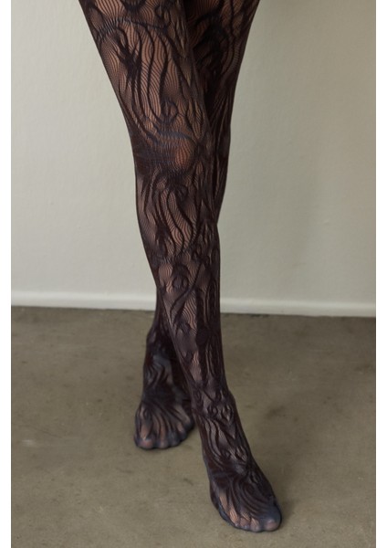 Kahverengi Çift Renkli Duo File Desenli 15 Denye İnce Külotlu Çorap