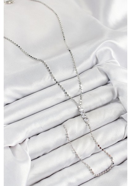 Pirinç Zirkon Taşlı Ezme Zincirli Model Gümüş Renk Y Kolye fiyatları