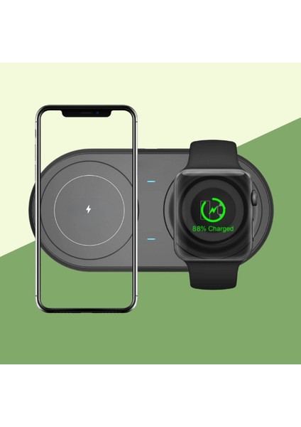 2si 1ARADA Kablosuz Saat,kulaklık ve Telefon Hızlı Şarj Etme Aparatı (5224)