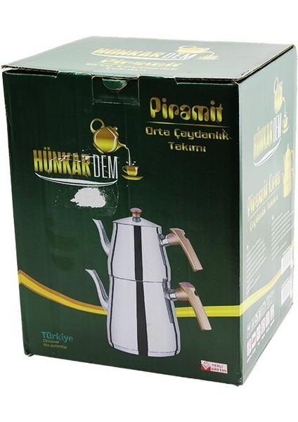 Piramit Orta Boy Çelik Çaydanlık Seti - Takımı Renkli Bakalit Kulp Üst Demlik : 1.1lt - Al