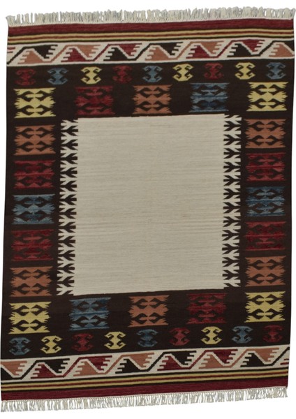 El Dokuma Okyanus Dalgalı Döşemealtı Yün Kilim 0443 - Yeni - Çok Renkli