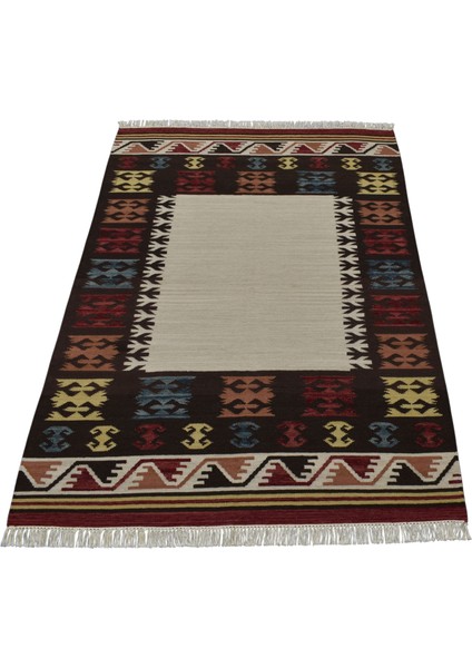 El Dokuma Okyanus Dalgalı Döşemealtı Yün Kilim 0443 - Yeni - Çok Renkli fırsatları
