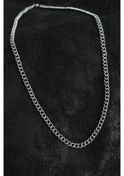 316L Çelik Klasik Oval Zincir Model Gümüş Renk Erkek Kolye