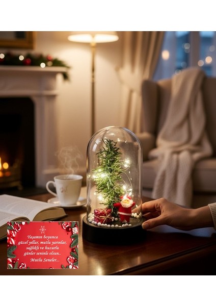 Noel Baba ve Çam Ağaçlı Büyük Boy Yılbaşı Süslü Peri LED Işıklı Fanus ve Kartanesi Kolye modelleri