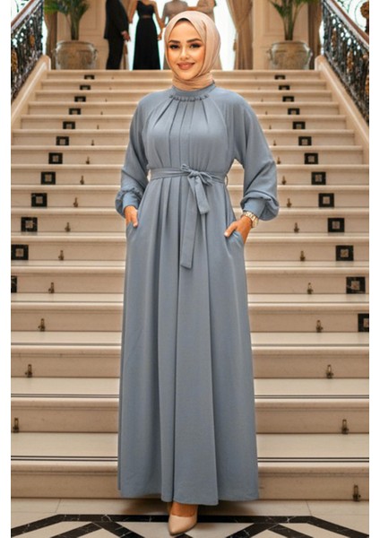 Kemerli Antrasit Tesettür Elbise 330113ANT fiyatları