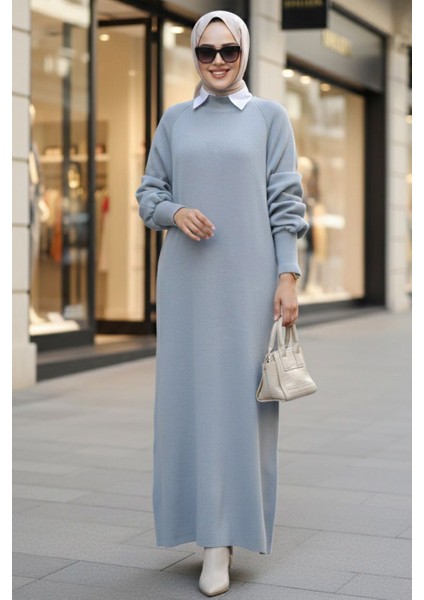 Gri Tesettür Triko Elbise 100013GR fırsatları