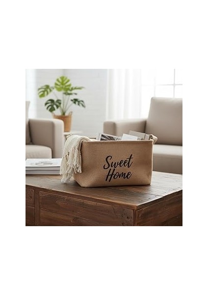 Deconox "sweet Home" Dikdörtgen Jüt Düzenleyici Sepet (24X17X14 Cm) – Krem Renk Katlanabilir Kumaş