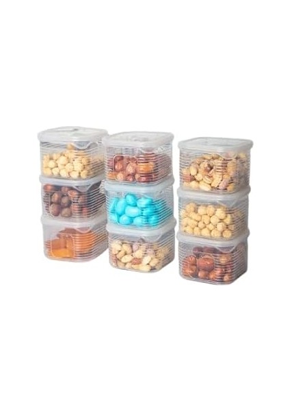 Aes Erzak Saklama Kabı Sızdırmaz Kapak 9'lu Set Şeffaf-(Ölçü Kabı Hediyeli)