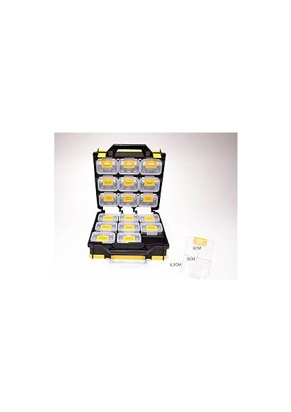 Vida, Dübel, Çivata Kutusu Hırdavat Çantası Avandanlık 18 Gözlü Sarı-Siyah