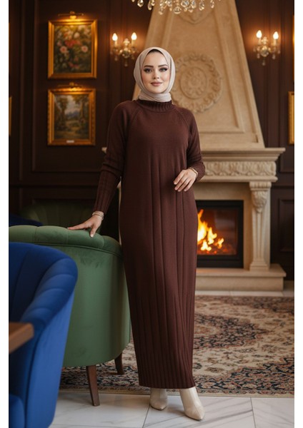 Kahverengi Tesettür Triko Elbise 31230KH indirimleri