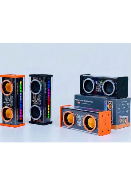 Şeffaf Mecha Müzik Tws Stereo Rgb Işıklı Hoparlör Kablosuz Bluetooth 5.0 Taşınabilir Hoparl indirimleri
