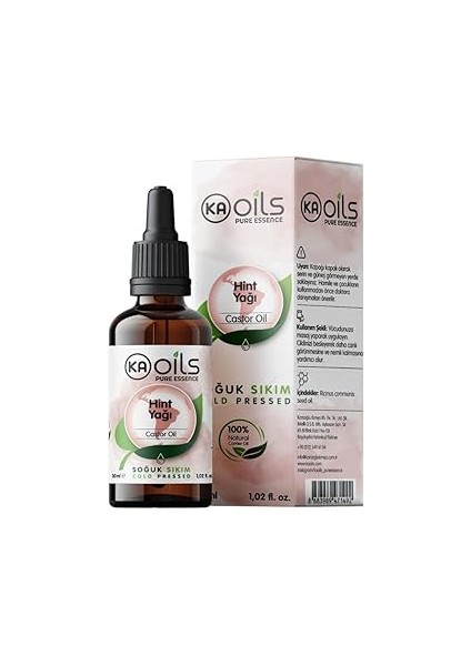 Kaoils Hint Yağı 30 ml | Yoğun Kıvam - Castor Oil | Kaş, Kirpik ve Saç Bakımı Için Ideal - Soğuk Sı