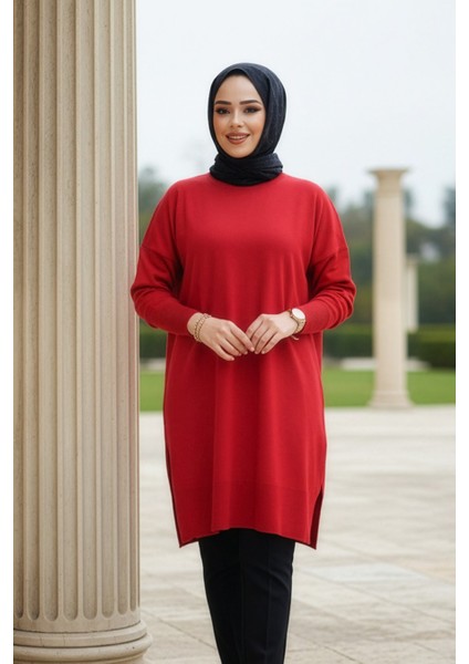 Kırmızı Tesettür Kazak Tunik 17203K fiyatları