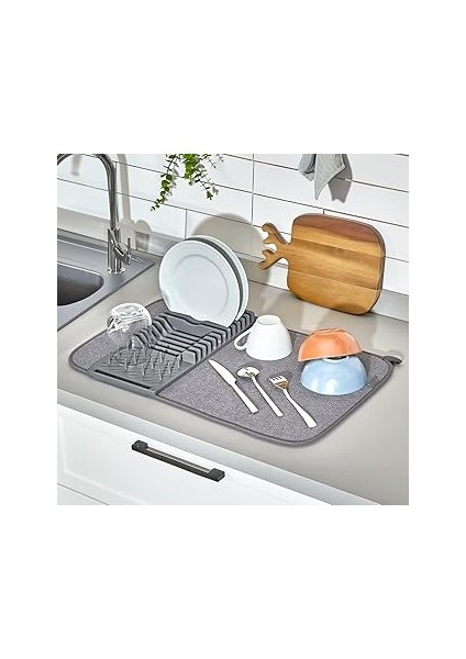 Tezgah Üstü Bulaşıklık Bulaşık Kurutma Matı Süzgeci Katlanır Plastik Sepeti Kurulama Bezi Örtüsü Ku