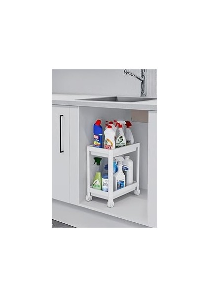 Sas Haus Flex 2 Katlı Beyaz Tekerlekli Çok Amaçlı Banyo & Mutfak Düzenleyici Raf - Evye A