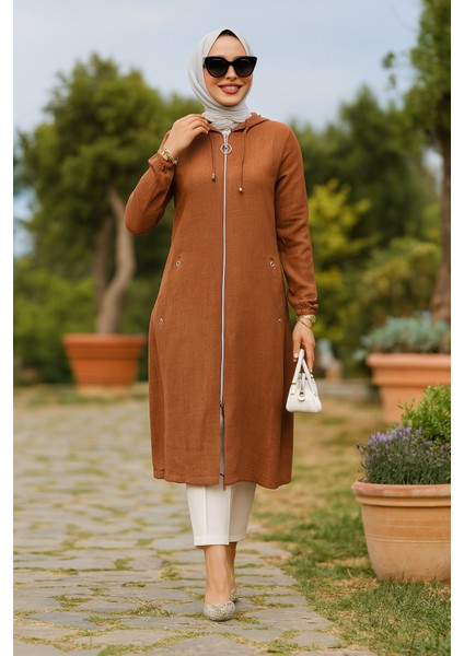 Fermuarlı Kahverengi Tesettür Kap 70792KH fırsatları
