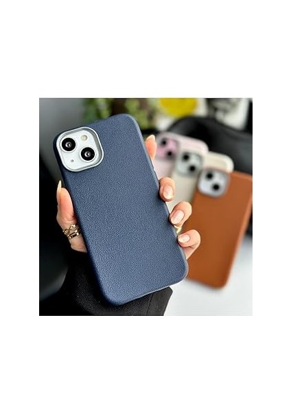 Go Aksesuar 13-14 - 15 Uyumlu Estetik Dokulu Deri Görünümlü Esnek Silikon Kılıf - Lacivert