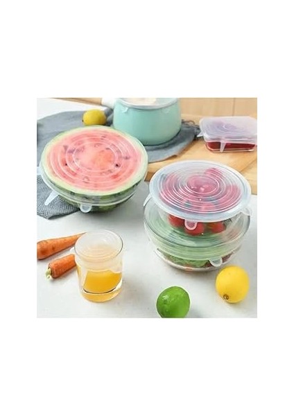Ti̇neke Taze Tutan Gıda Saklama Streç Kapağı Seti - 6'lı Tekrar Kullanılabilen Silikon Streç Kapak