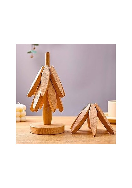 Meturas Dekoratif Ahşap Katlanabilir Nihale ve Bardak Altlığı Seti, 10 cm