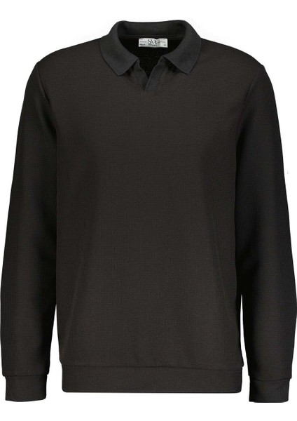 V Patlı Waffle Siyah Erkek Sweatshirt SW2013700020