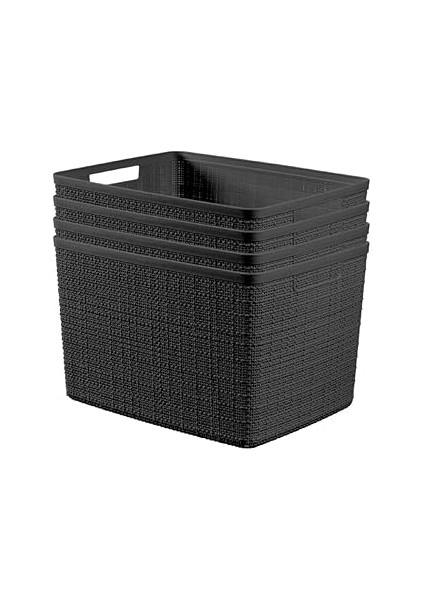 Curver 4'lü Set Jüt Büyük Dekoratif Plastik Düzenleme ve Saklama Sepetleri Ev Ofis, Dolap Rafları,