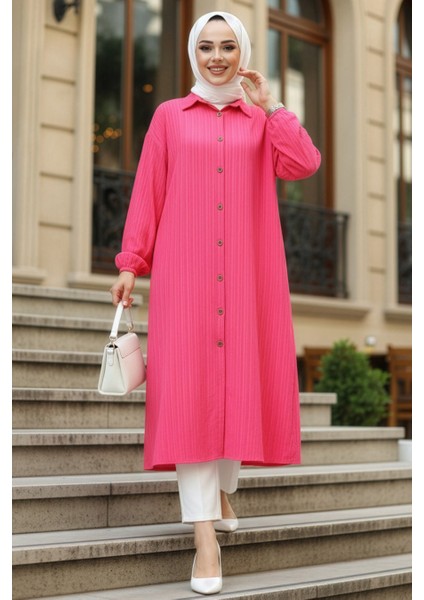 Düğmeli Fuşya Tesettür Tunik 45071F indirimleri